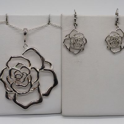 Rose Outline Sterling Necklace & Earrings