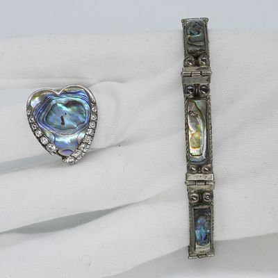 Abalone & Turquoise 925 Rings & Bracelet
