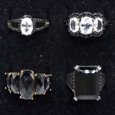 4 Black Onyx, Spinel & Goshenite 925 Rings