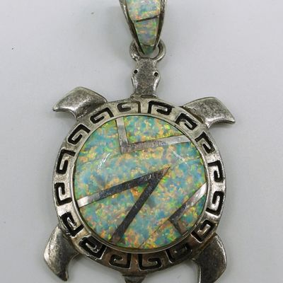 Calvin Begay, Navajo 925 Opal Turtle Pendant