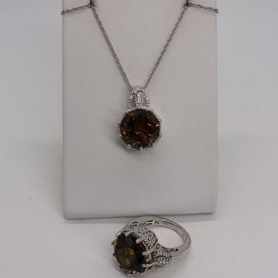 Smokey Quartz Matching 925 Ring Set