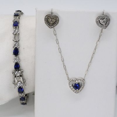 Simulated Sapphire 925 Necklace & Bracelet
