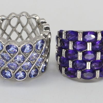 2 Sterling Amethyst Wide Rings
