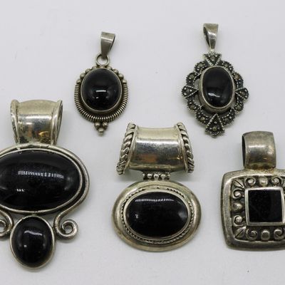 Sterling Onyx & Marcasite Pendants