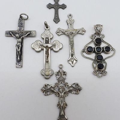 Six Sterling Cross Pendants