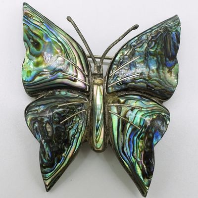 Vintage Abalone Butterfly Brooch