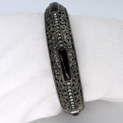 Vintage 925 Black Onyx & Marcasite Bracelet
