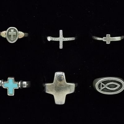 Six  Sterling Cross Rings