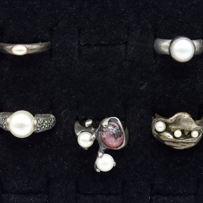 5 Sterling Pearl Rings