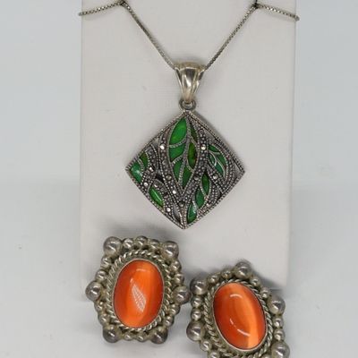Vintage Turquoise & Orange Cats Eye 925