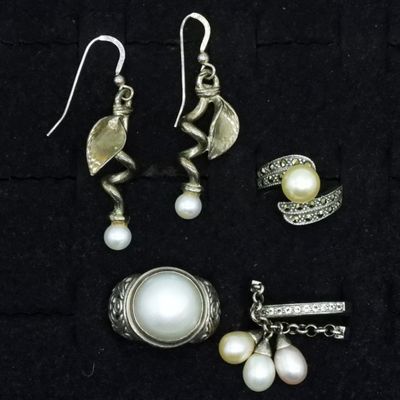 Pearl Rings & Pierced Earrings - Sterling