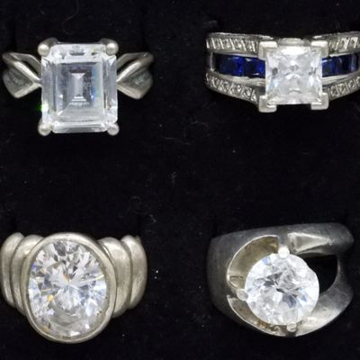 Four Simulated Diamond Sterling Rings