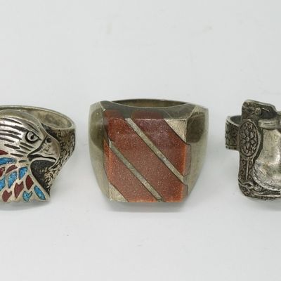 3 Sterling Rings, Goldstone, Tigers Eye & Carolyn