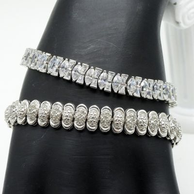 Two Sterling Simulated Diamond Tennis Bracelets