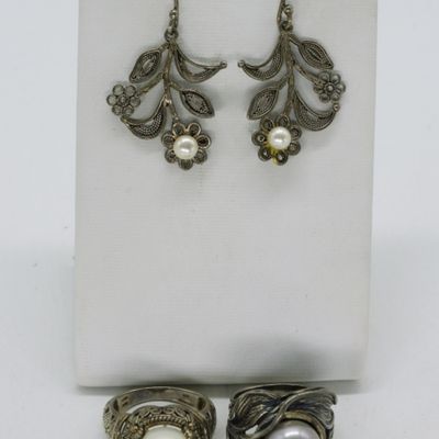 2 Sterling Pearl Rings and Earrings