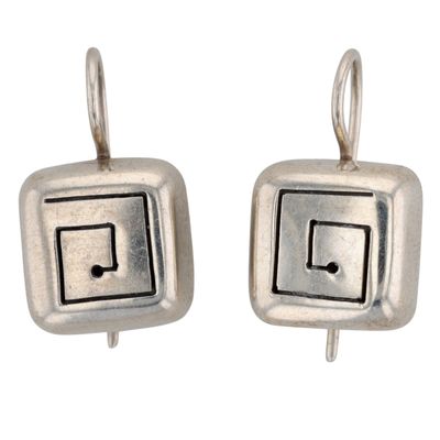Mexico Sterling Silver Pierced Scroll Cube Drop Earrings