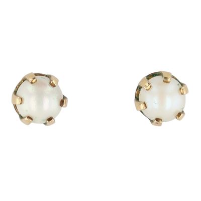 Signed 12K Yellow Gold Filled Pearl Stud Earrings