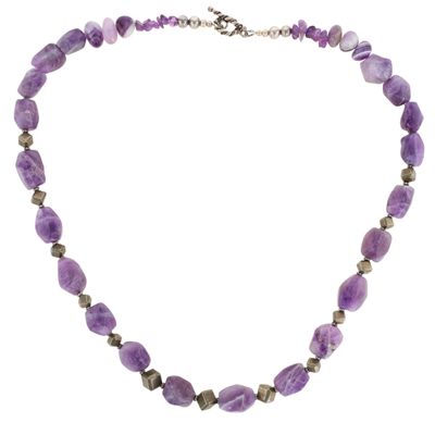 Silver Tone Metal natural Amethyst Beaded Toggle Necklace