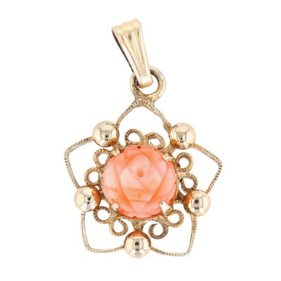 Vintage 12K Yellow Gold Filled Carved Agate Filigree Rose Pendant