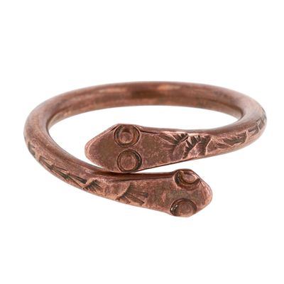 Southwest Copper Stamped Double Headed Snake Adjustable Ring