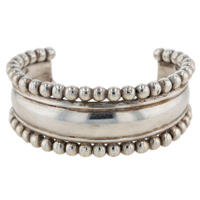 Taxco Mexico Sterling Silver Studded Edge Cuff Bracelet