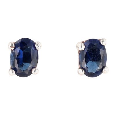 Sterling Silver Blue Rhinestone Oval Stud Earrings