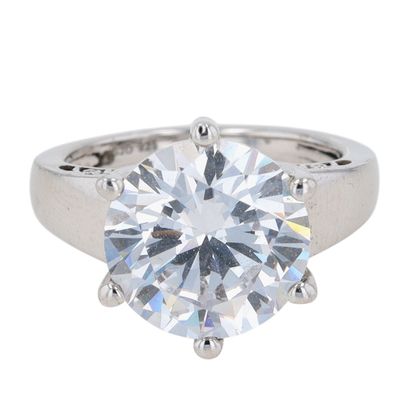 Signed Sterling Silver CZ Large Solitaire Ring Size 6