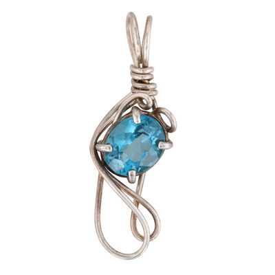 Handmade Sterling Silver Blue Topaz Wire Wrapped Pendant