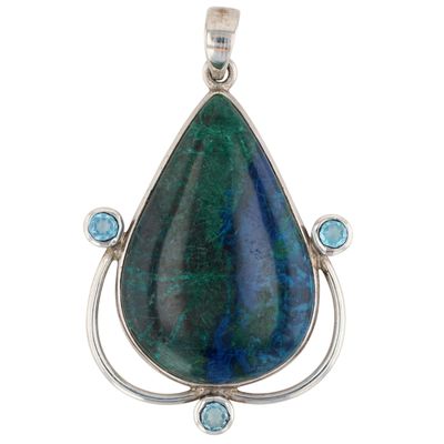 Sterling Silver Topaz Azurite Malachite Teardrop Pendant