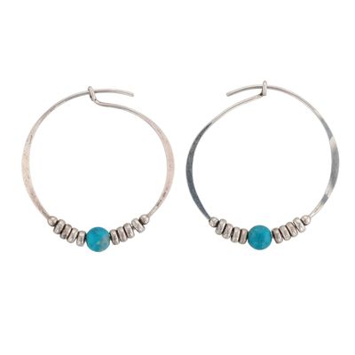 Sterling Silver Turquoise Beaded Hoop Earrings