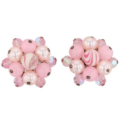 Silver Tone Beaded Shades Of Pink Cluster Earrings