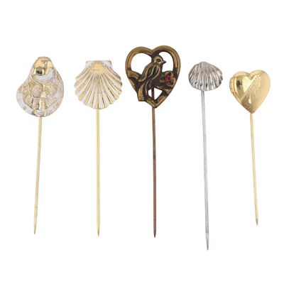 Two Tone Rhinestone Enamel Heart Shell Stick Pin Lot