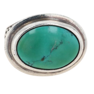 Southwest Sterling Silver Turquoise Oval Swirl Band Ring Size 8