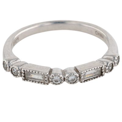 Signed Sterling Silver CZ Half Round Eternity Band Ring Size 7.25