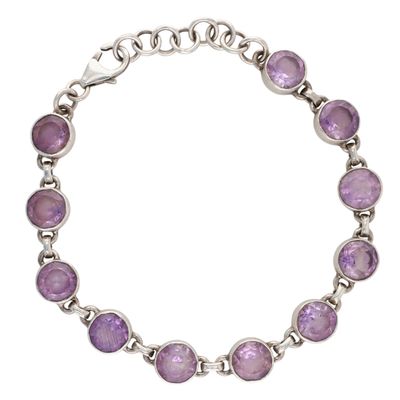 Sterling Silver Amethyst Round Cut Link Tennis Bracelet