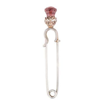 Silver Tone Metal Thistle Amethyst Glass Kilt Pin