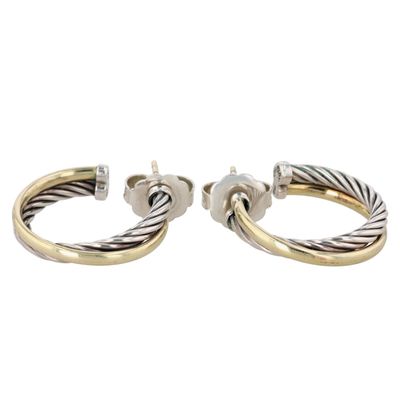 David Yurman 18K Yellow Gold Sterling Silver Twisted Hoop Earrings