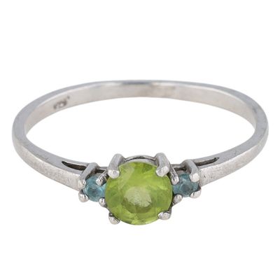 Sterling Silver Peridot Blue Topaz Three Stone Ring Size 7.5