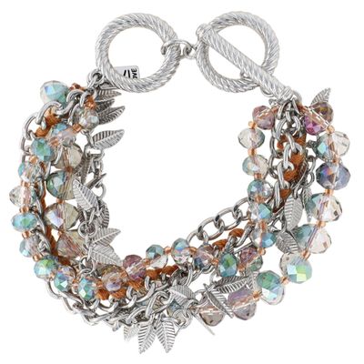 Vivi Love Silver Tone Glass Beads Multi Strand Toggle Bracelet