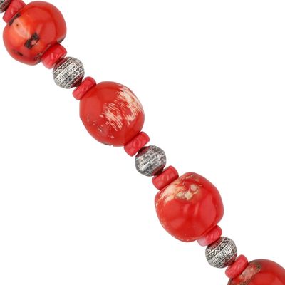 Handmade Sterling Silver Mediterranean Coral Beaded Statement Necklace
