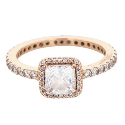 Pandora Rose Gold Over Sterling Silver CZ Halo Ring Size 6.25