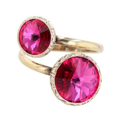 Signed Gold Over Sterling Silver CZ Two Stone Adjustable Wrap Ring