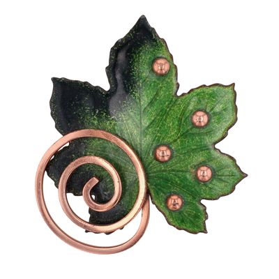 Matisse Vintage Copper Green Enamel Leaf Brooch