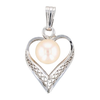 Vintage Sterling Silver Pearl Filigree Heart Pendant