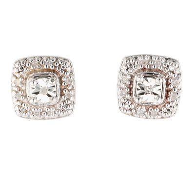 Signed Sterling Silver Diamond Halo Stud Earrings