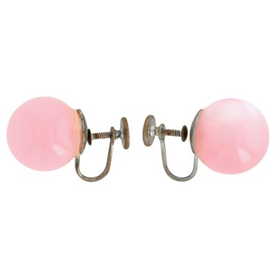 Silver Tone Faux Pink Pearl Earrings