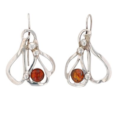 Sterling Silver Amber Modernist Openwork Drop Earrings