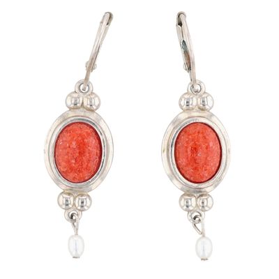 Coleman Co Sterling Silver Crushed Coral Pearl Dangle Earrings