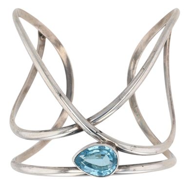 Carol Felley Sterling Silver Blue Topaz Cross Over Cuff Bracelet