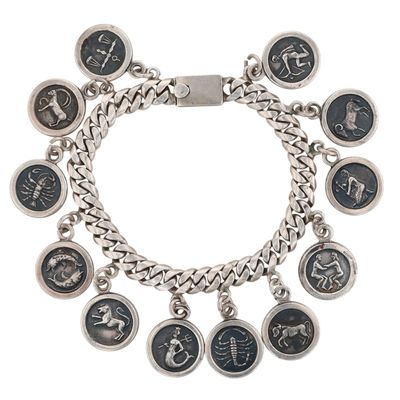 Taxco Mexico Sterling Silver Zodiac Charm Bracelet
